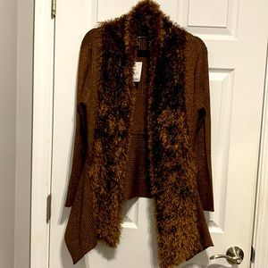 Brown fur fuzzy collar around sweater